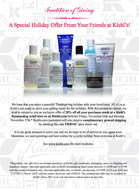 Friends and Family Discounts: Kiehl's